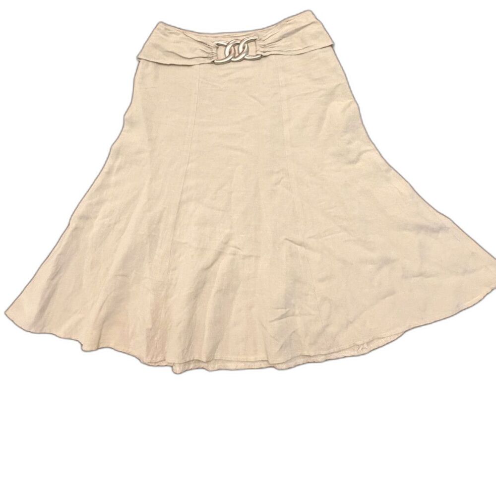 Y2K Beige Belted Midi A-Line Skirt